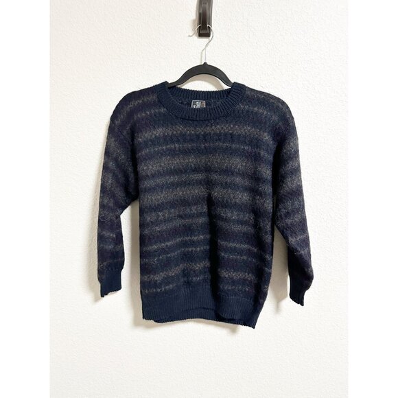 Alpaca Quitex Peru Baby Alpaca Sweater Striped Pullover Crew Neck Navy Size M - Picture 1 of 4